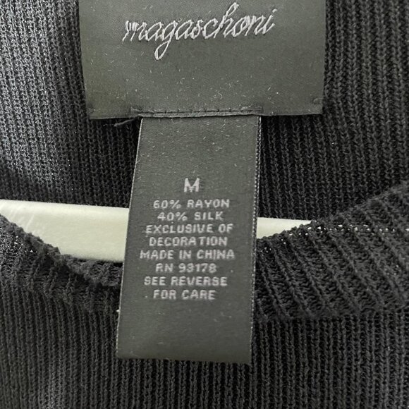 Magaschoni Floral Embroidered Sweater Size Medium Black Silk Blend New - Picture 9 of 12